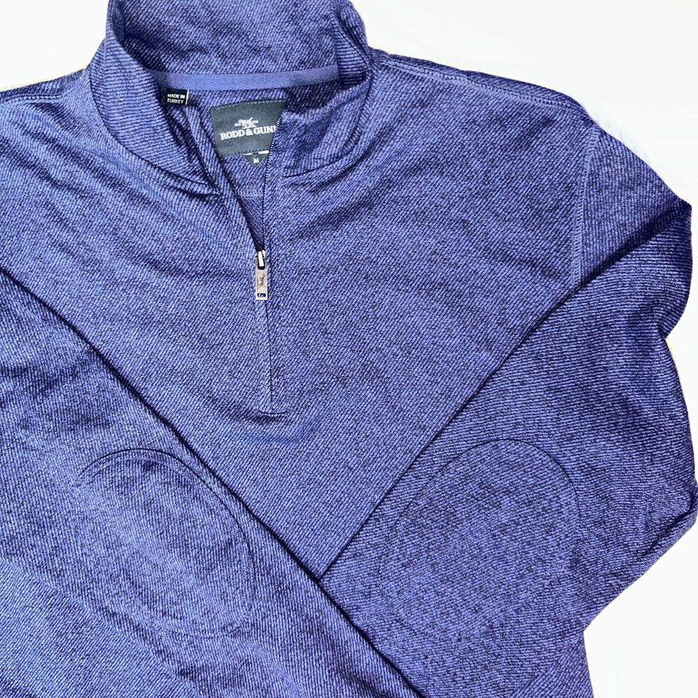 Road & Gunn Sweater Mens medium blue Golf Quarter Zip elbows patches